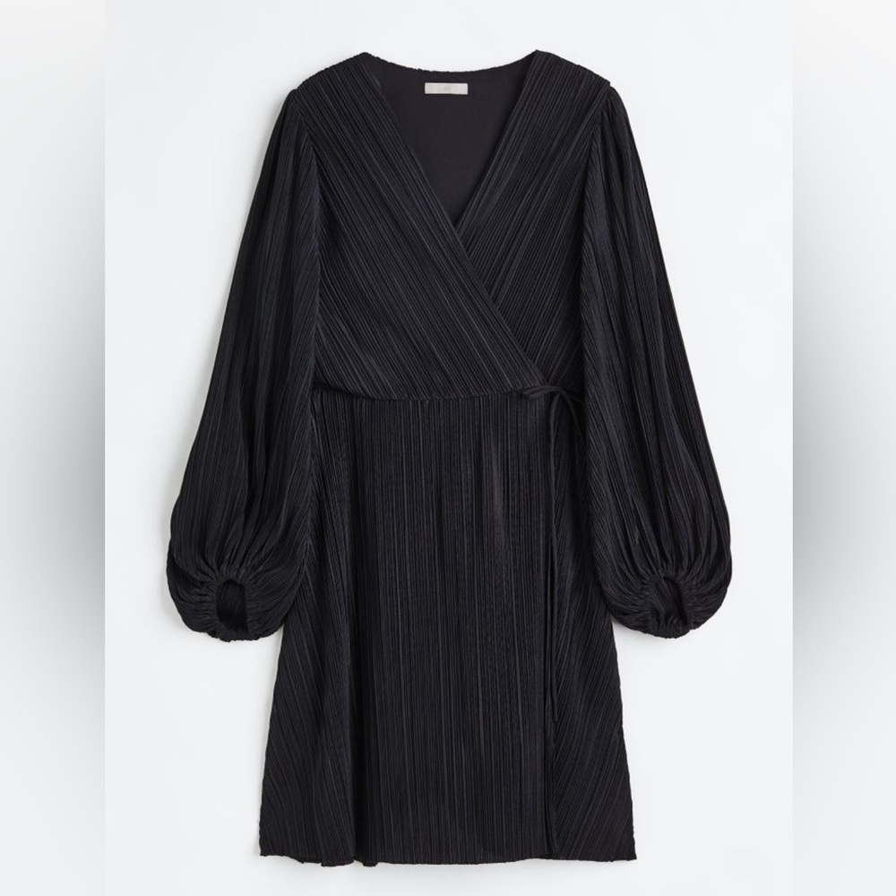 Brand New H&M Black Pleated Wrapover Dress